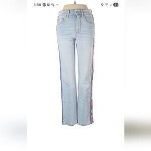 Anthrologie Pilcro Lt Blue Skinny Straight Leg Jeans with Aztec Side Stripe 26